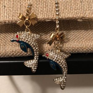 Betsey Johnson Dolphin Dangling Earrings Pre-Owned